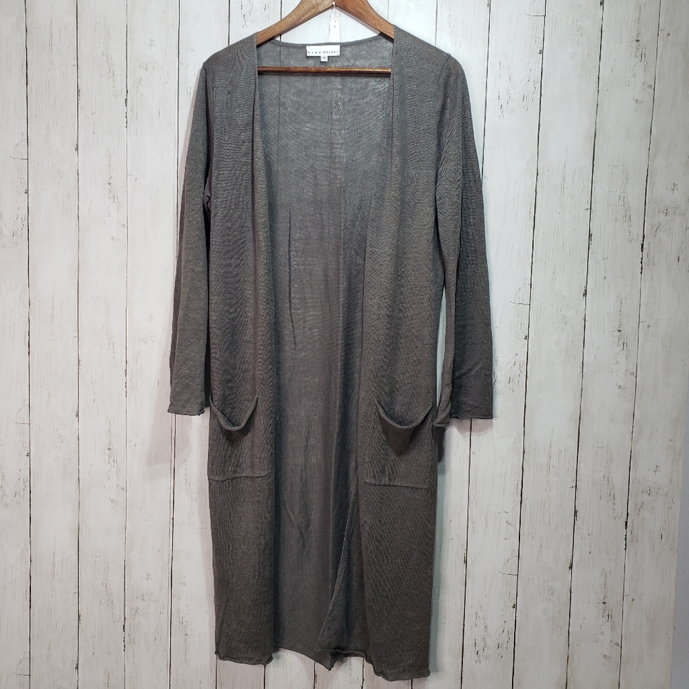Bryn Walker Gray Long Duster Open Front Cardigan